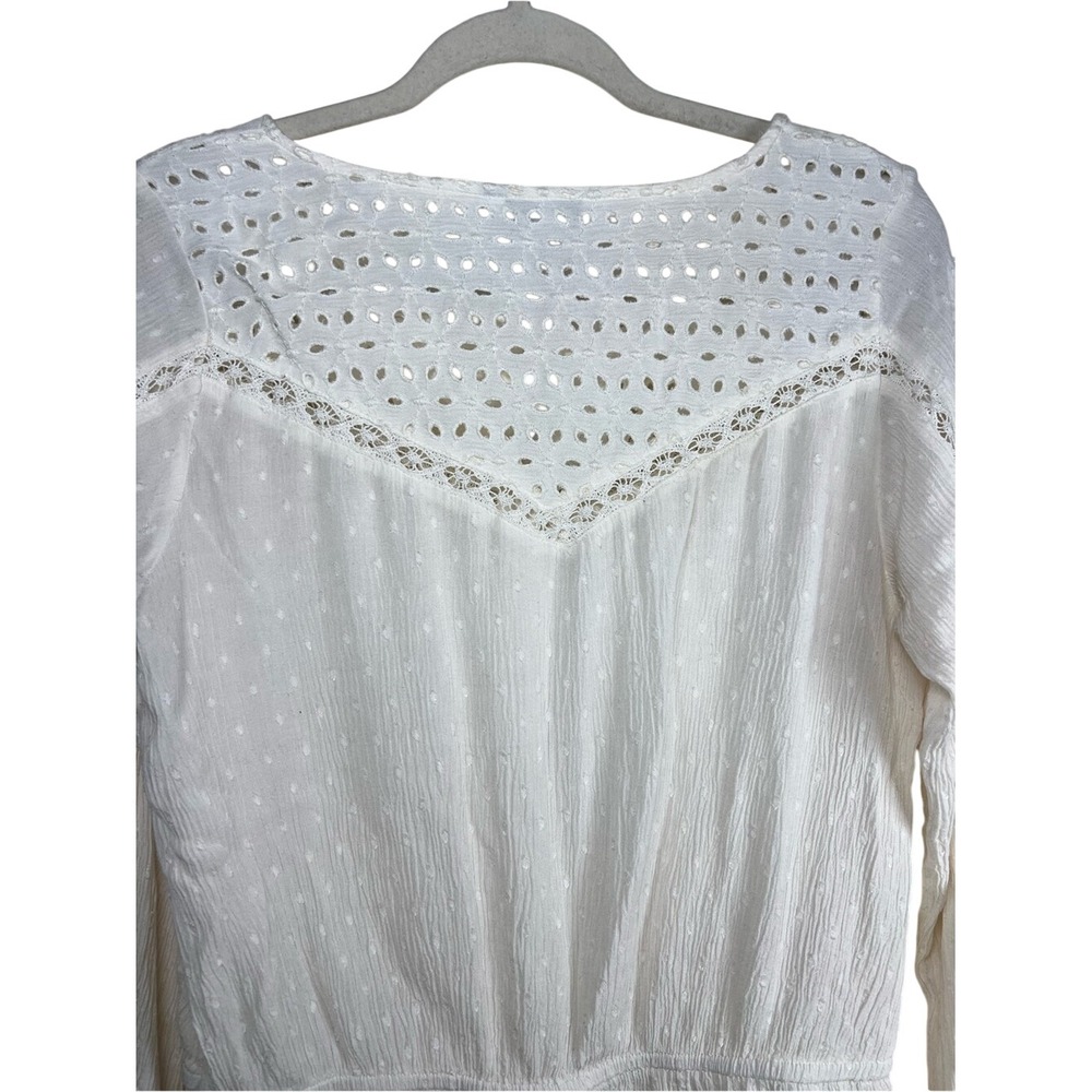 American Eagle Cream Eyelet Ruffle Boho Peplum Blouse Size Medium - Picture 5 of 10